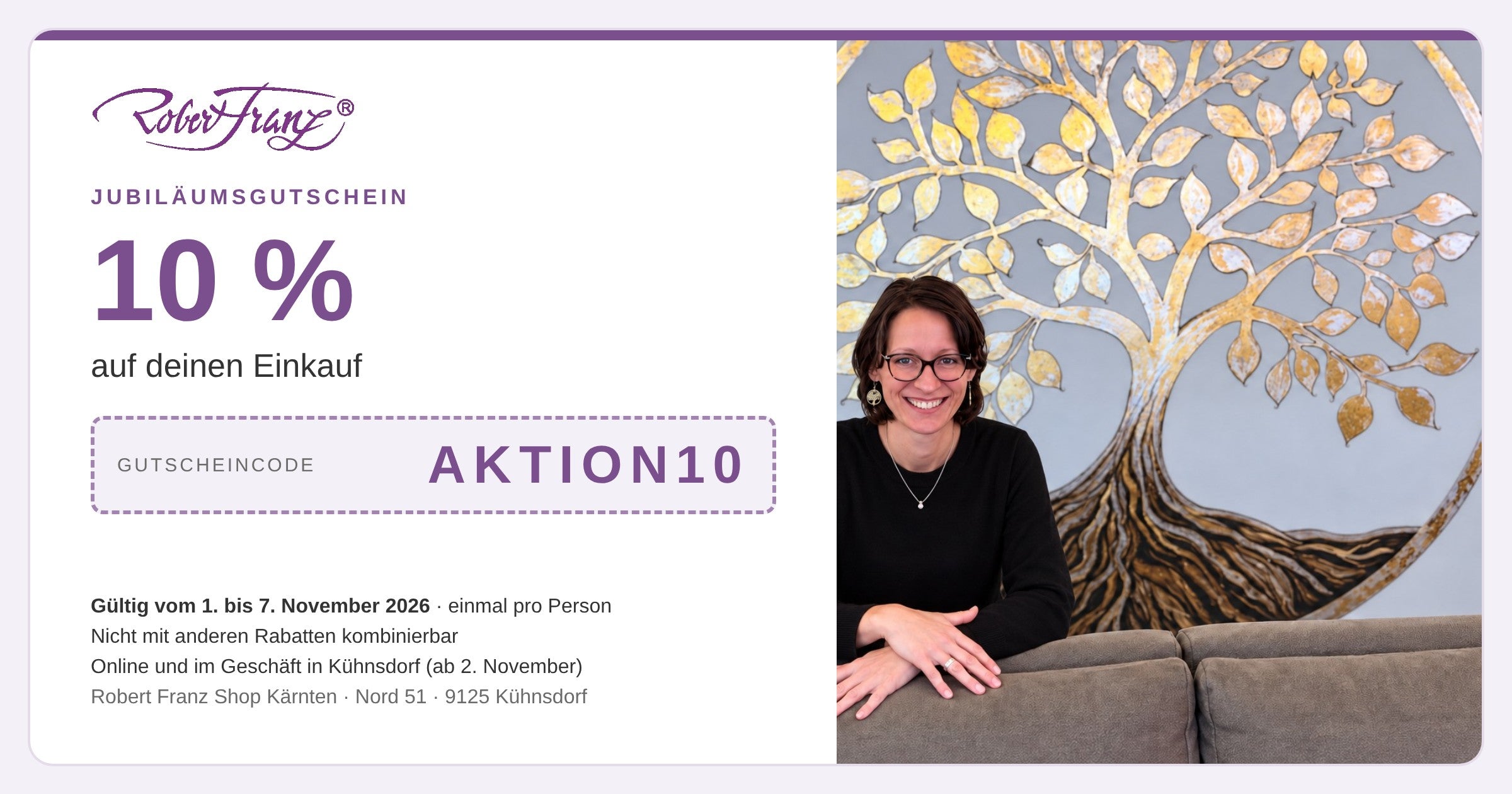 Jubiläumsgutschein 10 % mit dem Code AKTION10